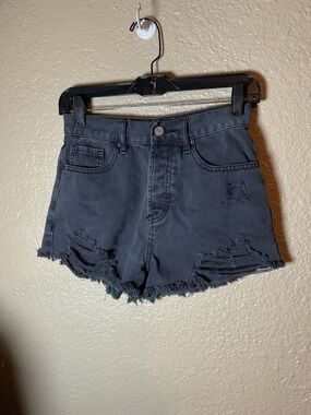 Pacsun Women’s Vintage High Rise Black Denim Distressed Shorts Size 25